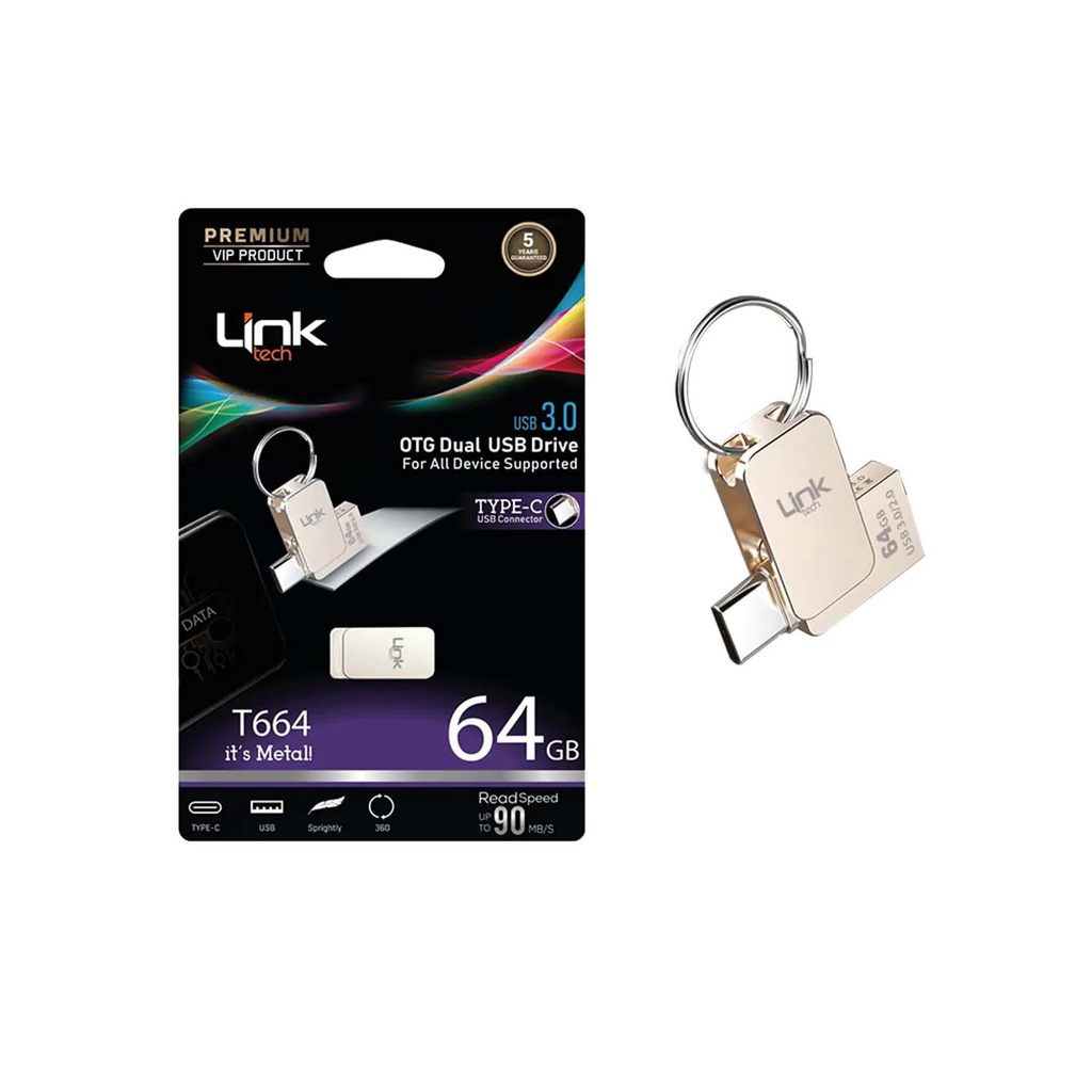 T664 Premium Dual 90MB/s 64GB Type-C OTG USB Flash