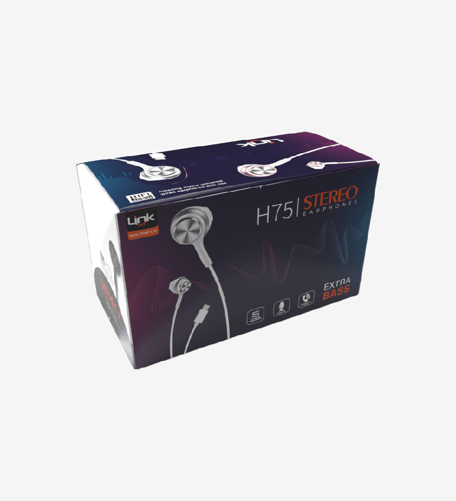 H75 Type-C with Microphone High Bass in-Ear Cable Earphone Package
