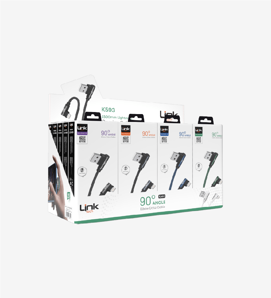 K593 Gaming 1500mm 3A Braided USB Lightning Charging Cable with 90° Degrees Metallic Head  Package