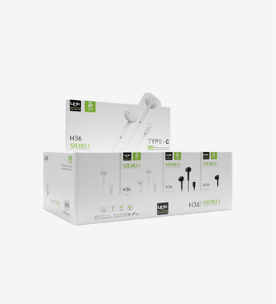 H36  Kulak İçi Tip-C Kablolu Mikrofonlu Kulaklık 40'lı Paket