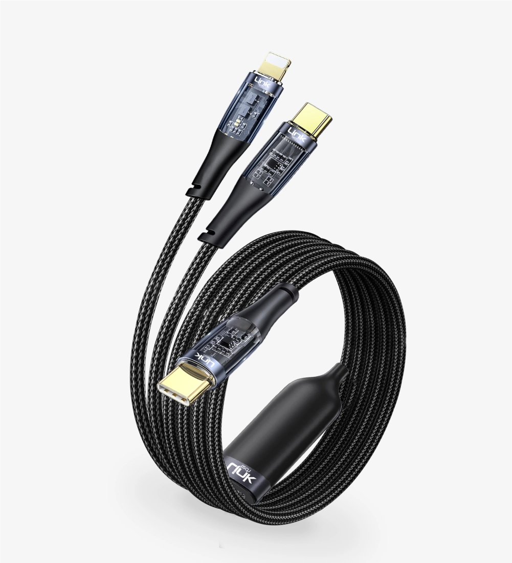 K674 2in1 Transparent 130cm 60W Type-C → (Type-C + Lightning) Data Cable
