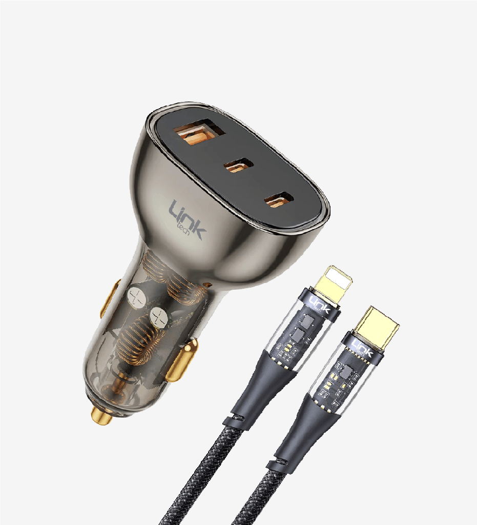 C507 Transparent 80W Dual PD (30+20W) & QC 30W Super Fast Car Charger with Type-C→Lightning Cable