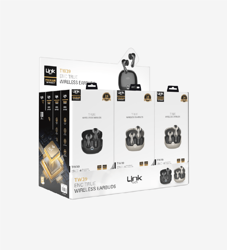 TW39 Premium Minimal IPX4 Certified ENC TWS Bluetooth Earphones (12 Pieces)