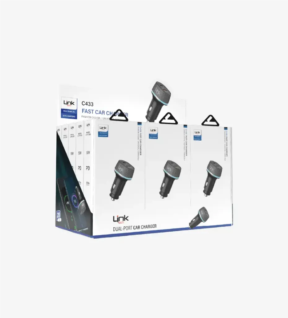 C433 55W Safe Dual PD (30W) & QC (25W) Araç Şarj Başlığı 20'li Paket