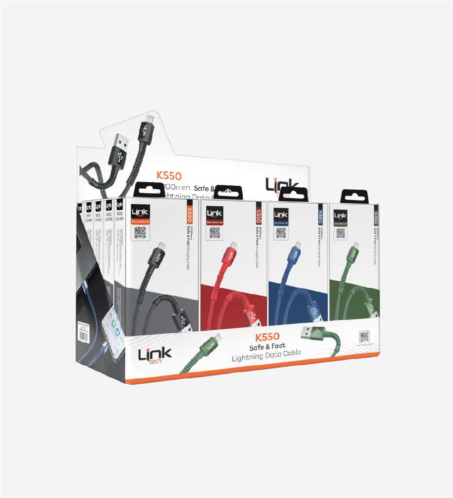 K550 Safe 3A Örgülü Metal Başlı Lightning Şarj Kablosu 20'li Paket