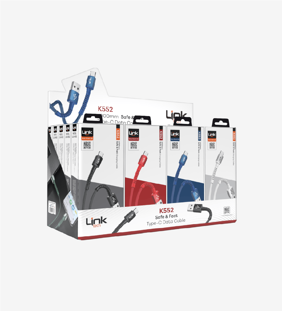 K552 Safe 3A Örgülü Metal Başlı USB Tip-C Şarj Kablosu