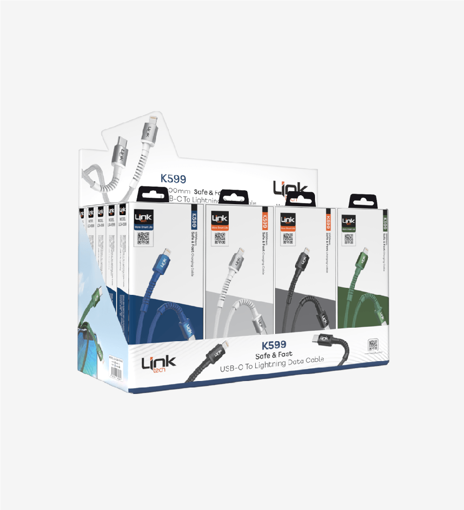 K599 Safe 3A 27W PD Braided 1000mm Type-C Lightning Charging Cable with Metal Head Package