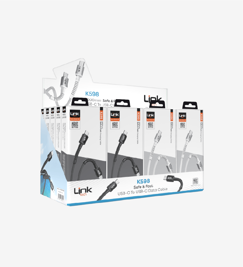 K598 Safe 3A 60W PD Örgülü Metal Başlı Tip-C Tip-C Şarj Kablosu 20'li Paket