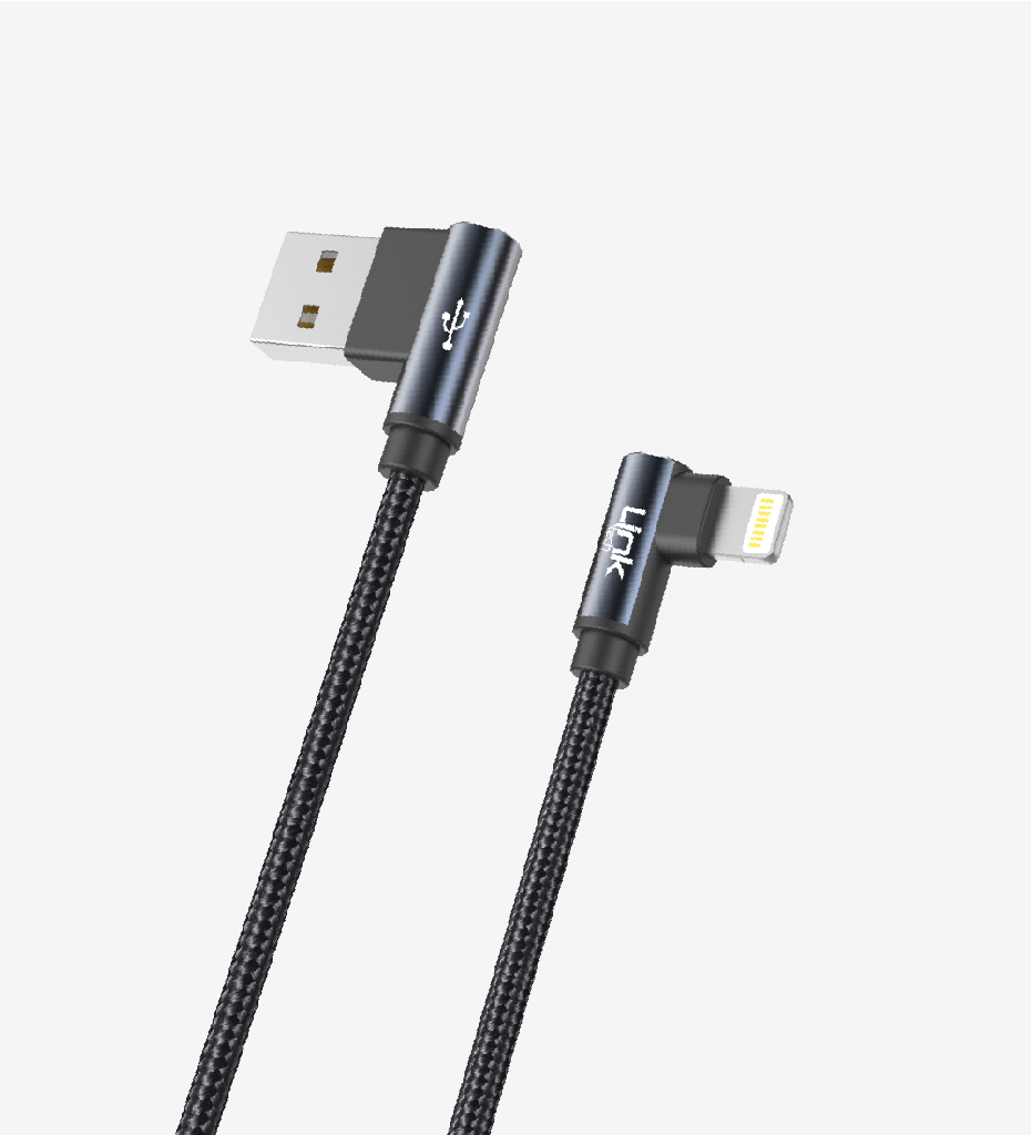 K593 Gaming 1500mm 3A Braided USB Lightning Charging Cable with 90° Degrees Metallic Head 