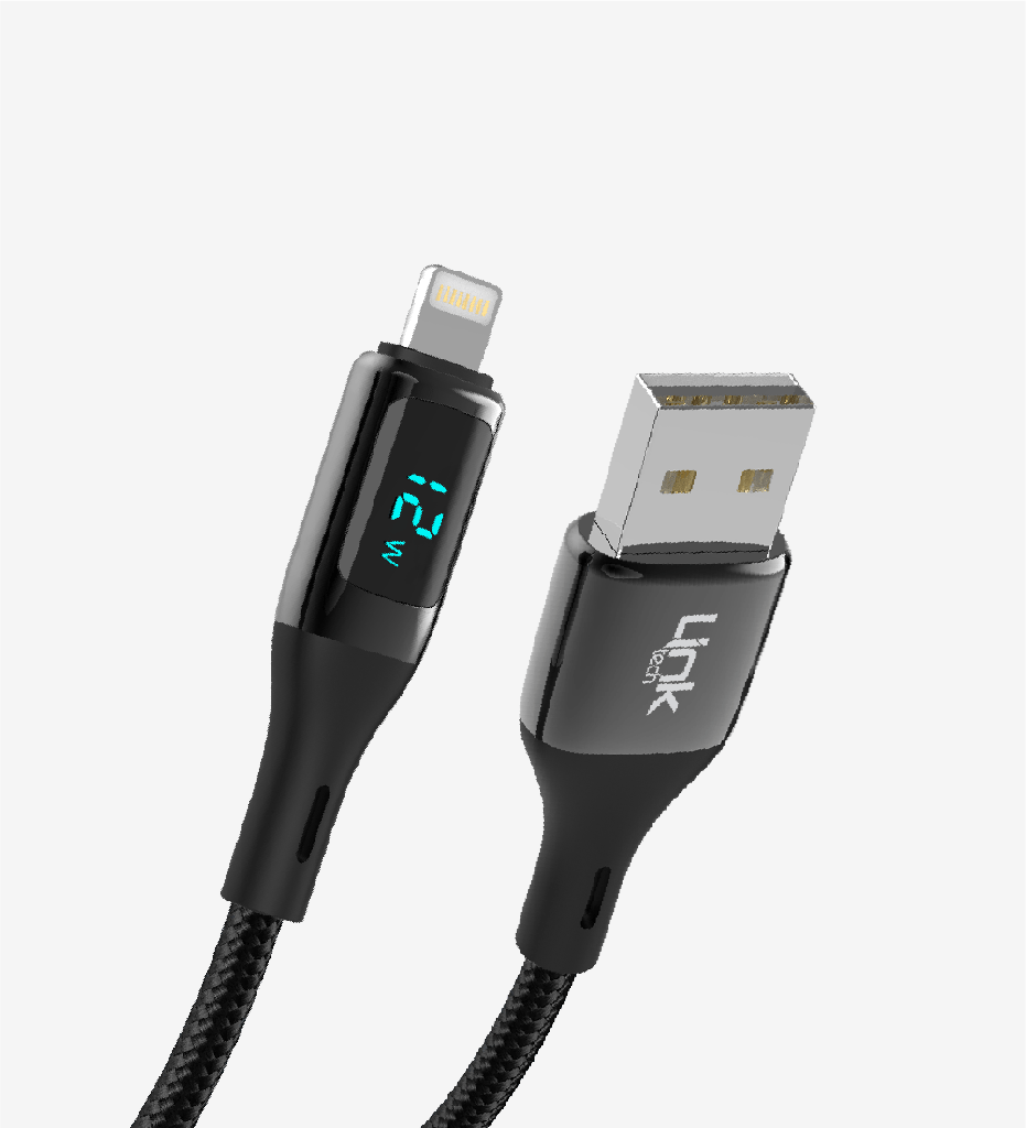 K682 Dijital Göstergeli PD 2.4A Çinko Başlı USB-A Lightning  Şarj Kablosu