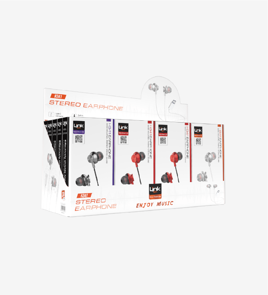 H341 Type-C Wired Earphones with Microphone Package