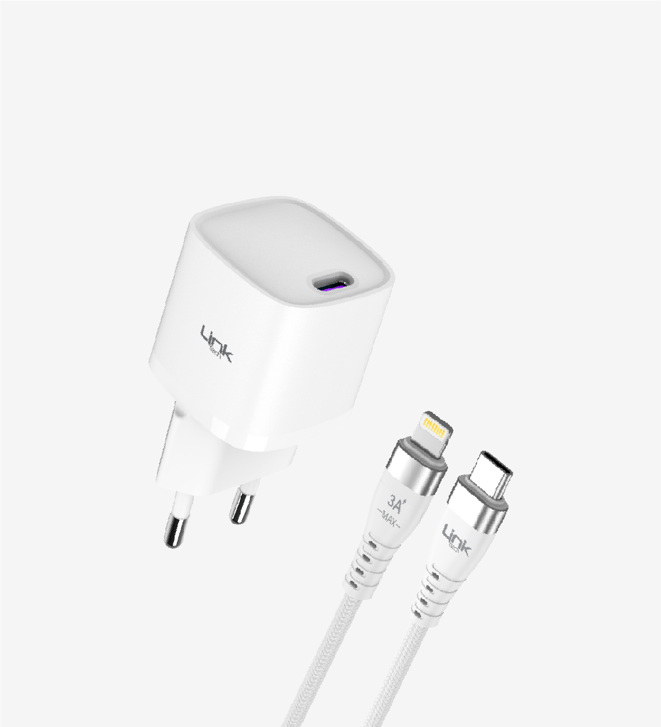 G841 Premium Tip-C Lightning Kablolu Mini 20W USB-C Süper SI GaN Şarj Adaptörü