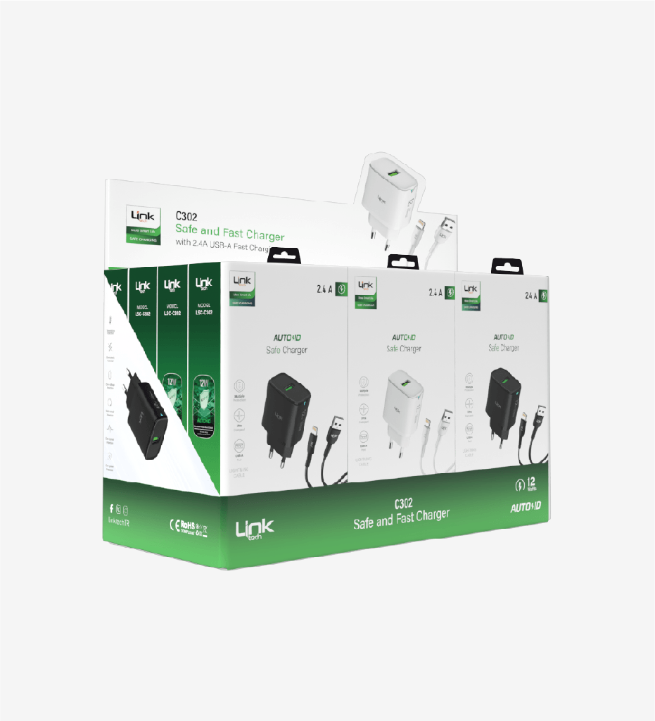 C302 Safe Lightning Cable 12W Fast Charger 12 Pack