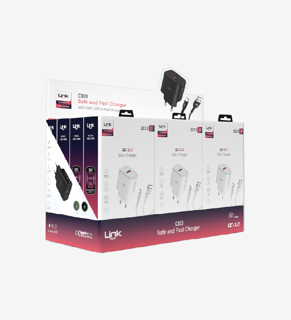 C303 Safe USB-A Type-C Cable 18W Fast Charger 12 Pack