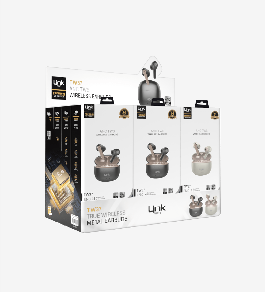 TW37 Premium Minimal IPX4 Certified ANC TWS Bluetooth Earphones (12 Pieces)