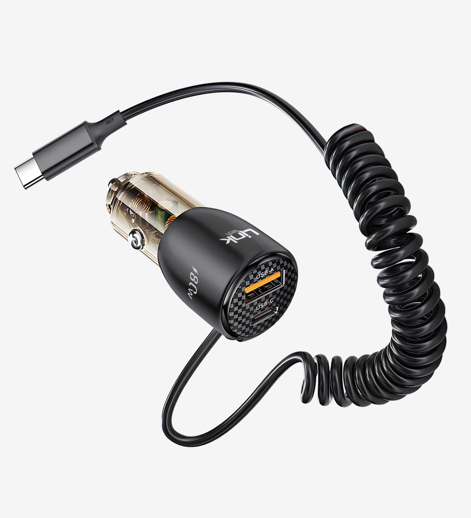 C509 Şeffaf Çift PD & QC Tip-C Kablolu 80W Süper Hızlı Araç Şarj Aleti