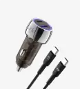 C437 Transparent 55W Dual PD (30W) & QC (25W) Super Fast Car Charger with Type-C→Type-C Cable