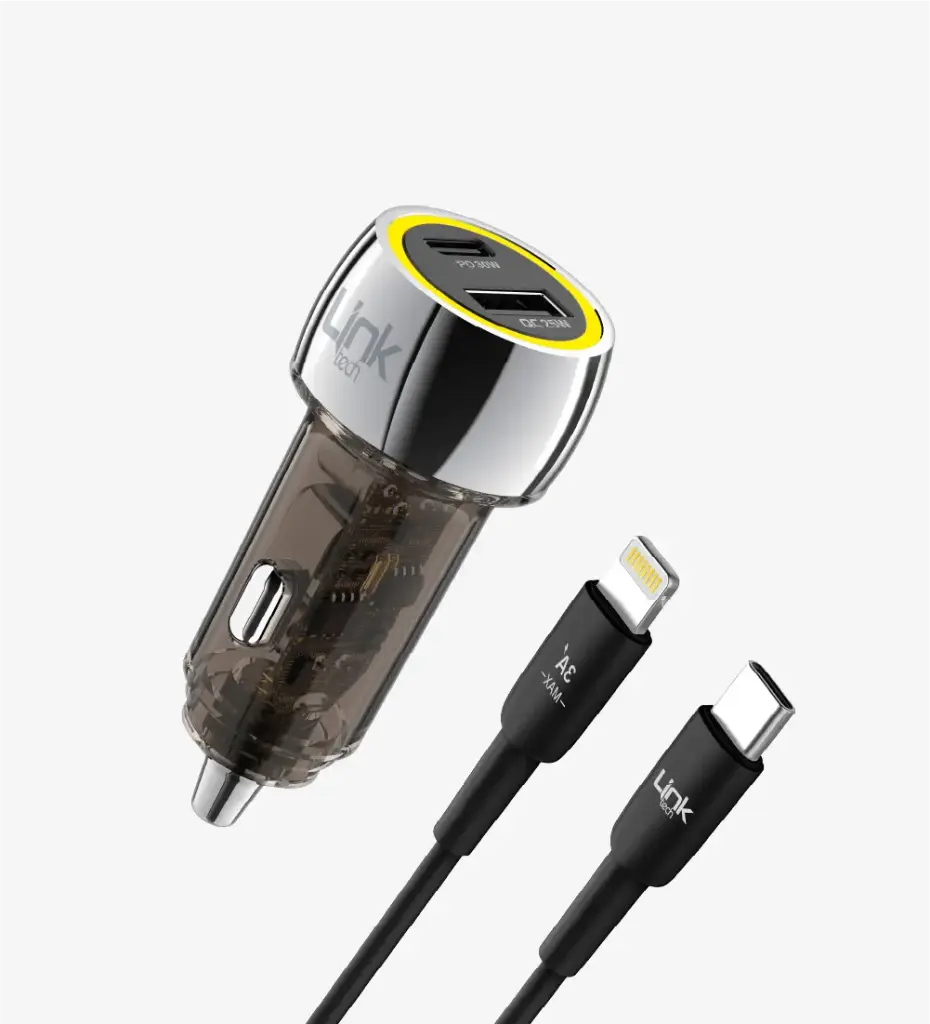 C438 Şeffaf PD QC Tip-C Lightning Kablolu 55W Süper Hızlı Araç Şarj Aleti
