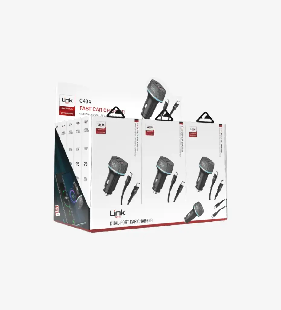 C434 55W Çift PD (30W) & QC (25W) Tip-C→Tip-C Kablolu Süper Hızlı Araç Şarj Cihazı 20'li Paket