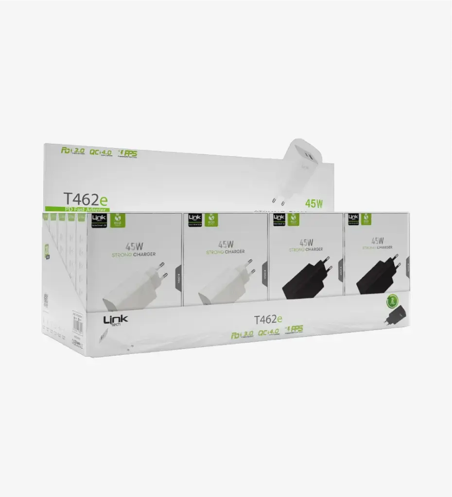 T462e Strong EcoFriendly Dual Port 45W PD Fast Charging Head (20 Pieces)