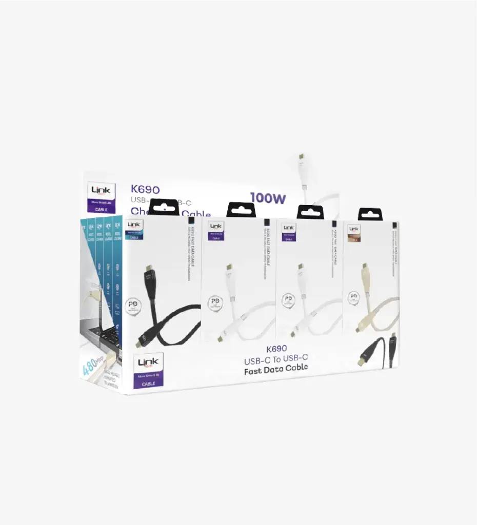 K690 Safe 1200mm 100W Tip-C → Tip-C Data Kablosu 20'li Paket